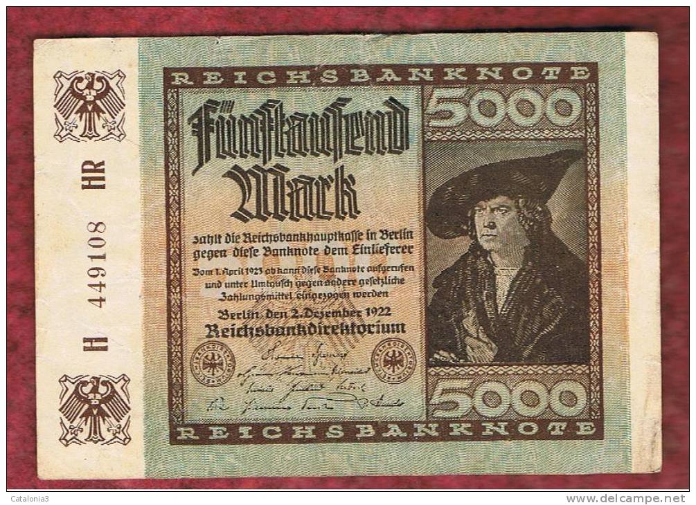 ALEMANIA - GERMANY - 5000 Mark 1922 EBC  P-81 - Reichsschuldenverwaltung