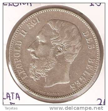 MONEDA DE PLATA DE BELGICA DE 5 FRANCOS DEL AÑO 1873  (COIN) SILVER-ARGENT - 5 Francs