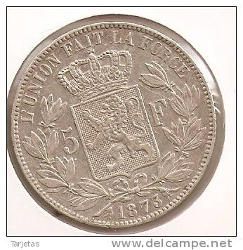 MONEDA DE PLATA DE BELGICA DE 5 FRANCOS DEL AÑO 1873  (COIN) SILVER-ARGENT - 5 Francs