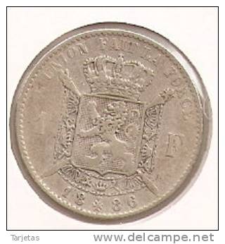 MONEDA DE PLATA DE BELGICA DE 1 FRANCO DEL AÑO 1886  (COIN) SILVER-ARGENT - 1 Franc