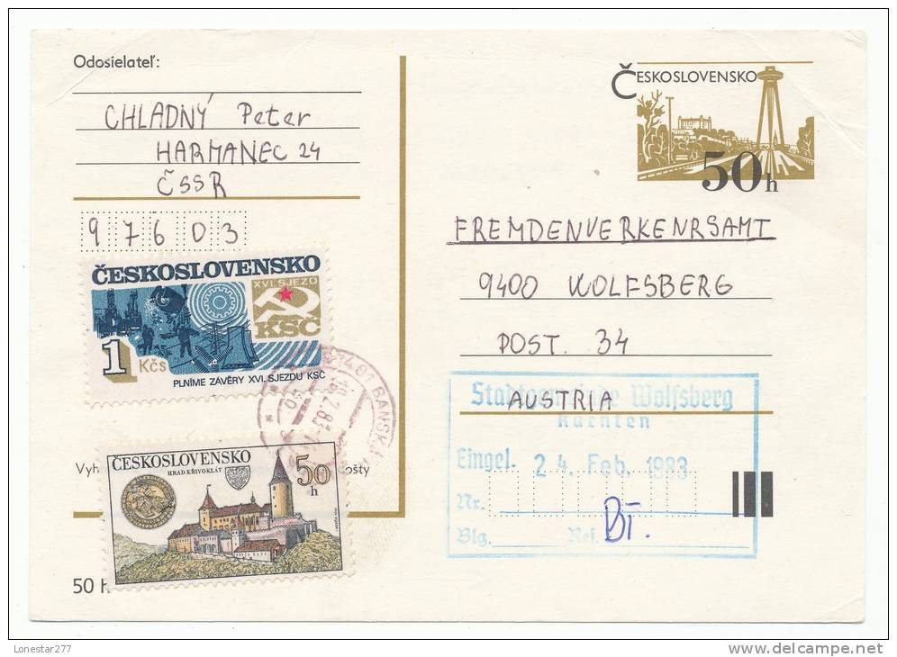 CZECHOSLOVAKIA &#268;ESKOSLOVENSKO POSTAL STATIONERY POSTAL CARD # P 199 A UPRATED (1983) - Postales