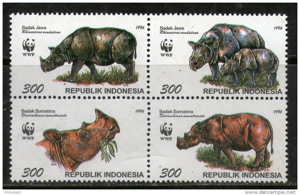 Indonesia 1996 WWF - Sumatra Rhinoceros Wild Life Animals Sc 1673 Setenant MNH # 1283 - Rhinoceros