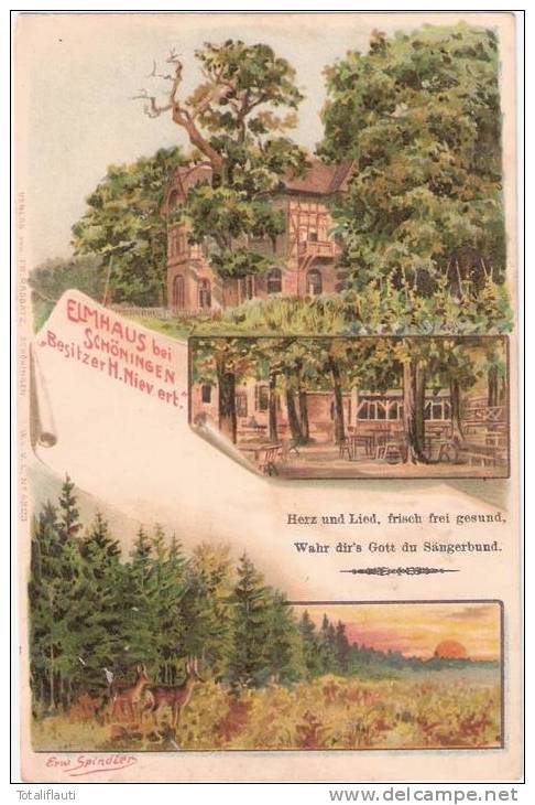 Schöningen Elm Haus Signiert E Spindler 2 Elmsängerfest 5. August 1900 Col Litho Schoeningen - Helmstedt