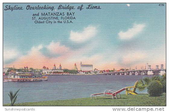 Florida Saint Augustine Skyline Overlooking Bridge Of Lions And Matanzas Bay - St Augustine