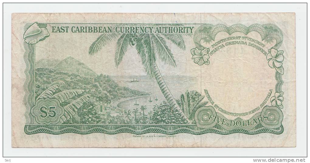 East Caribbean States 5 Dollars 1965 VF Banknote P 14n 14 N (Letter M) - Caraïbes Orientales