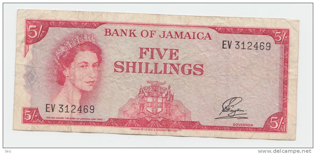 JAMAICA 5 Shillings 1960 (1964) VF P 51Aa 51A A - Jamaica