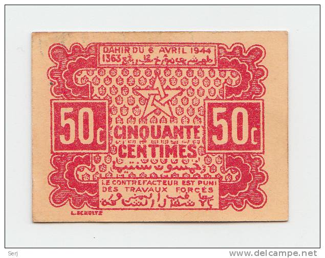 MOROCCO 50 CENTIMES 1944 AUNC P 41 - Maroc