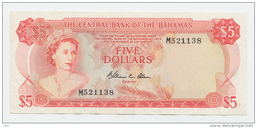 BAHAMAS 5 DOLLARS L. 1974 AXF P 37b  37 B - Bahamas