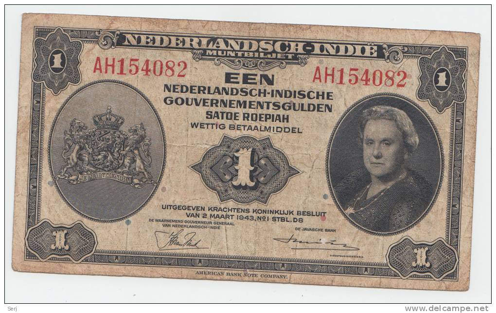 NETHERLANDS INDIES 1 GULDEN 1943 VF CRISP Banknote P 111 - Indes Néerlandaises