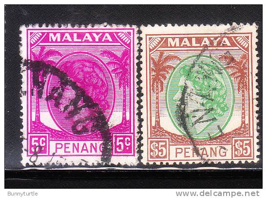 Malaya Penang 1954-44 QE 2v Queen Elizabeth Used - Penang