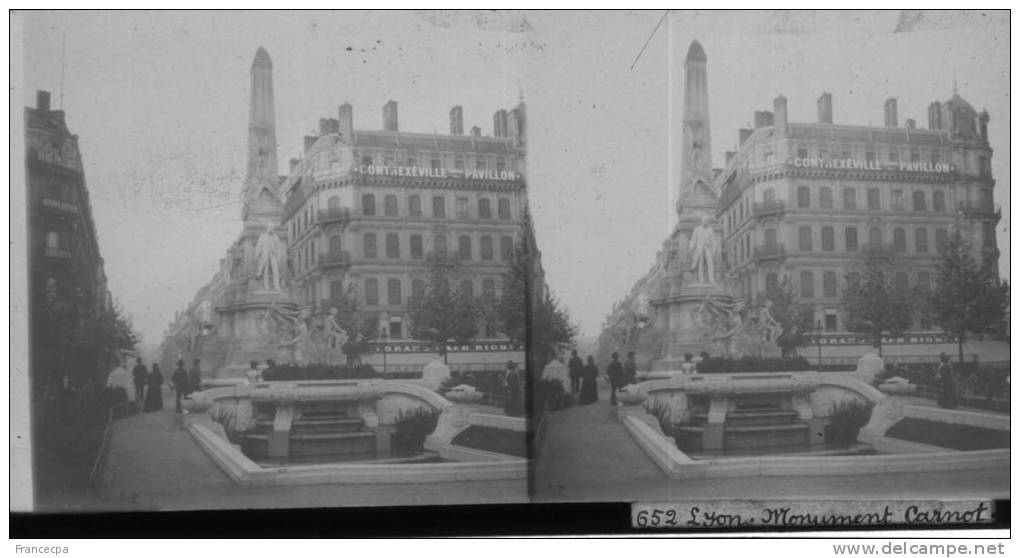 652 - SUPERBE PLAQUE VERRE STEREO - LYON -  MONUMENT CARNOT - Plaques De Verre