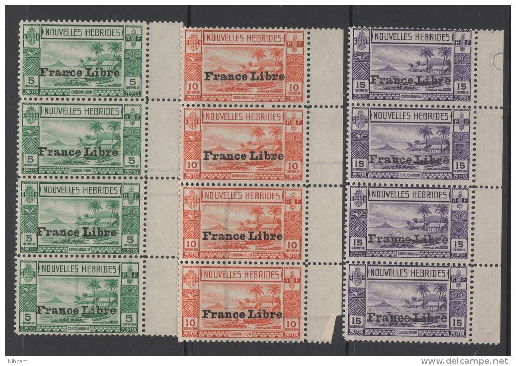 NOUVELLES HEBRIDES Cérés N° 124 125 126 En Bande De 4 Expl. (**) France Libre (cote XXX) New - Unused Stamps