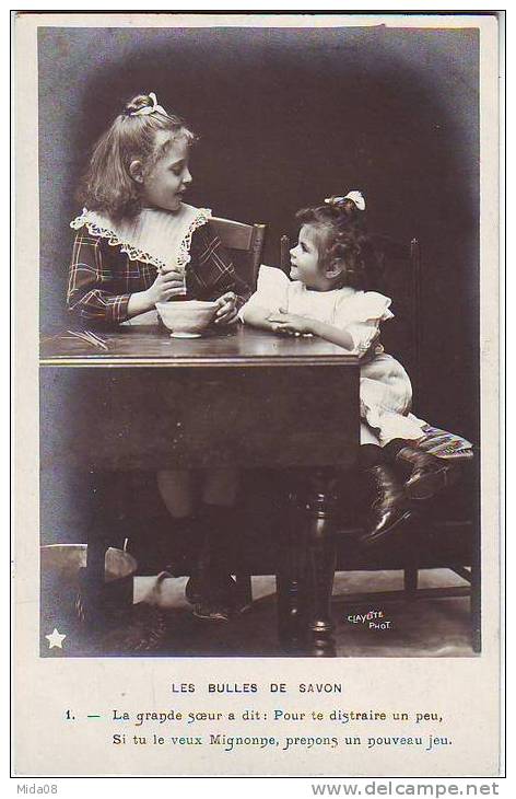 LES BULLES DE SAVON. ENFANTS. FILLETTES Par CLAYETTE Photographe.LYON. SERIE 628 DE 5 CARTES. TRES JOLIS PORTRAITS. - Collections, Lots & Séries