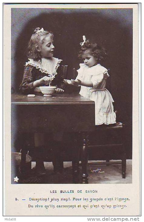 LES BULLES DE SAVON. ENFANTS. FILLETTES Par CLAYETTE Photographe.LYON. SERIE 628 DE 5 CARTES. TRES JOLIS PORTRAITS. - Collections, Lots & Séries