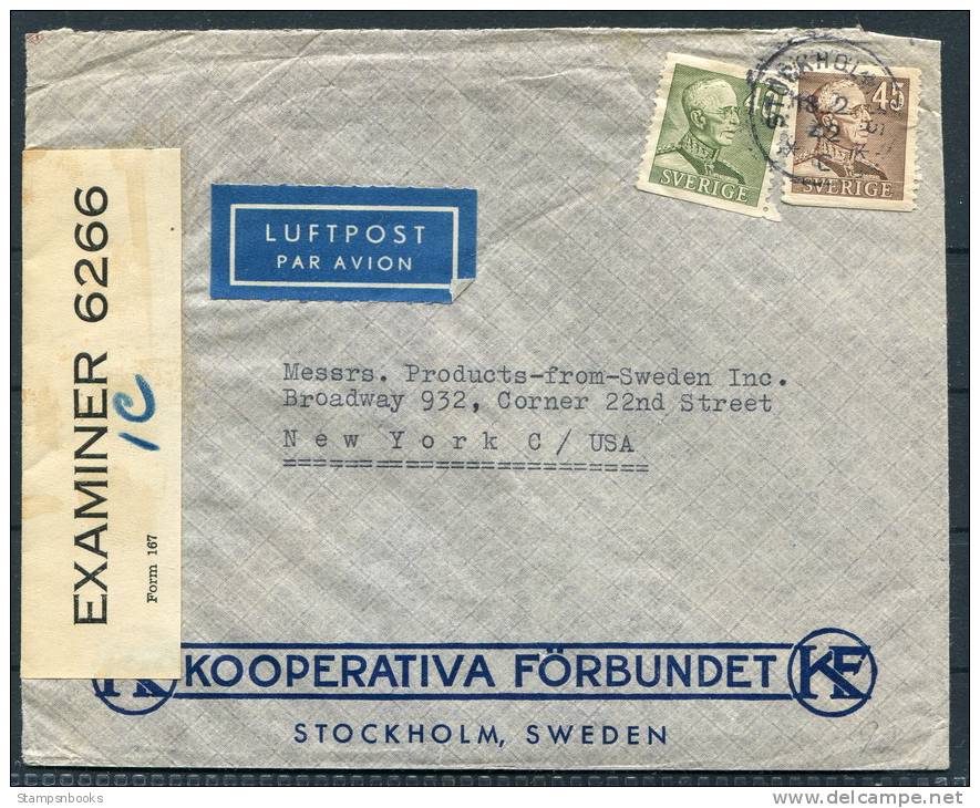 1942 Sweden USA Stockholm Censor Co-operative Advertising Cover To New York - Covers & Documents