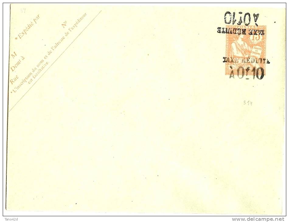 LPP12 - ENVELOPPE TYPE MOUCHON RETOUCHE 15c 123x96mm  DATE 314 VARIETE DE SURCHARGE - Enveloppes Types Et TSC (avant 1995)