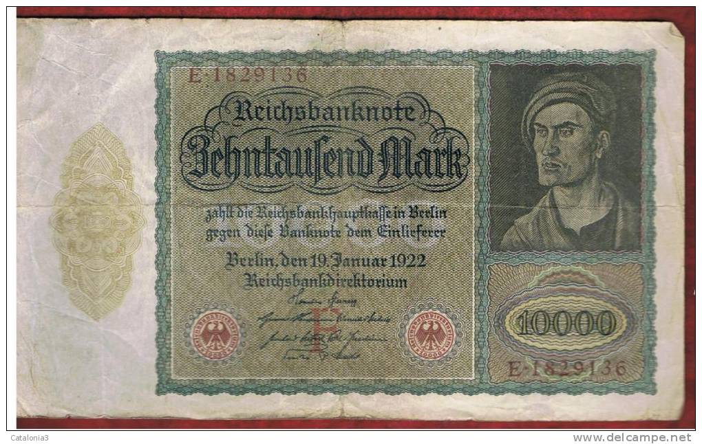 ALEMANIA - GERMANY -  10.000  Mark 1922 MBC  P-70 - Imperial Debt Administration