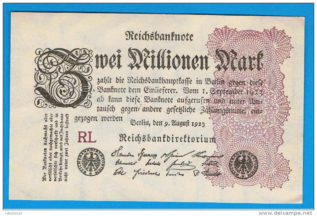 ALEMANIA - GERMANY -  2 Millones  Mark 1923 SC P-104 - Reichsschuldenverwaltung