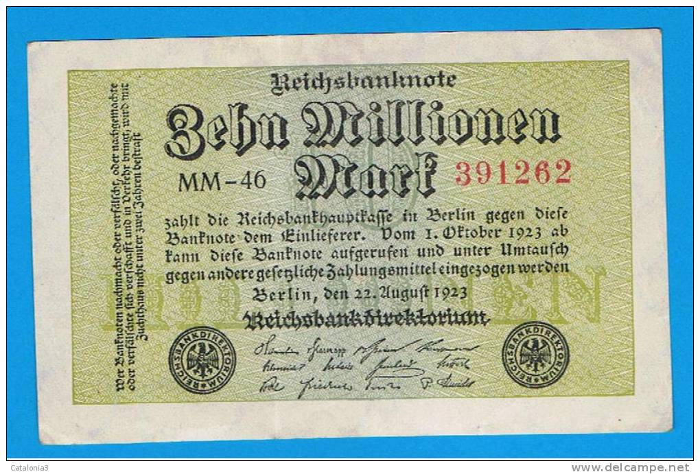 ALEMANIA - GERMANY -  10 Millones  Mark 1923 SC-   P-106  Serie MM - Imperial Debt Administration