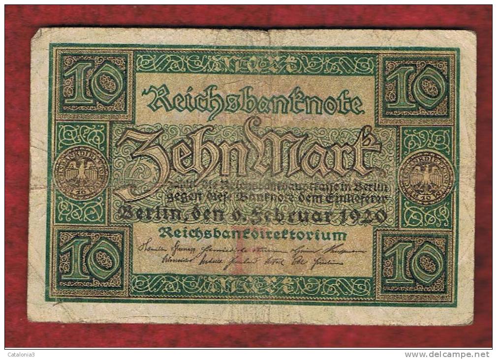 ALEMANIA - GERMANY - 10 Mark 1920   MBC   P-67 - Imperial Debt Administration