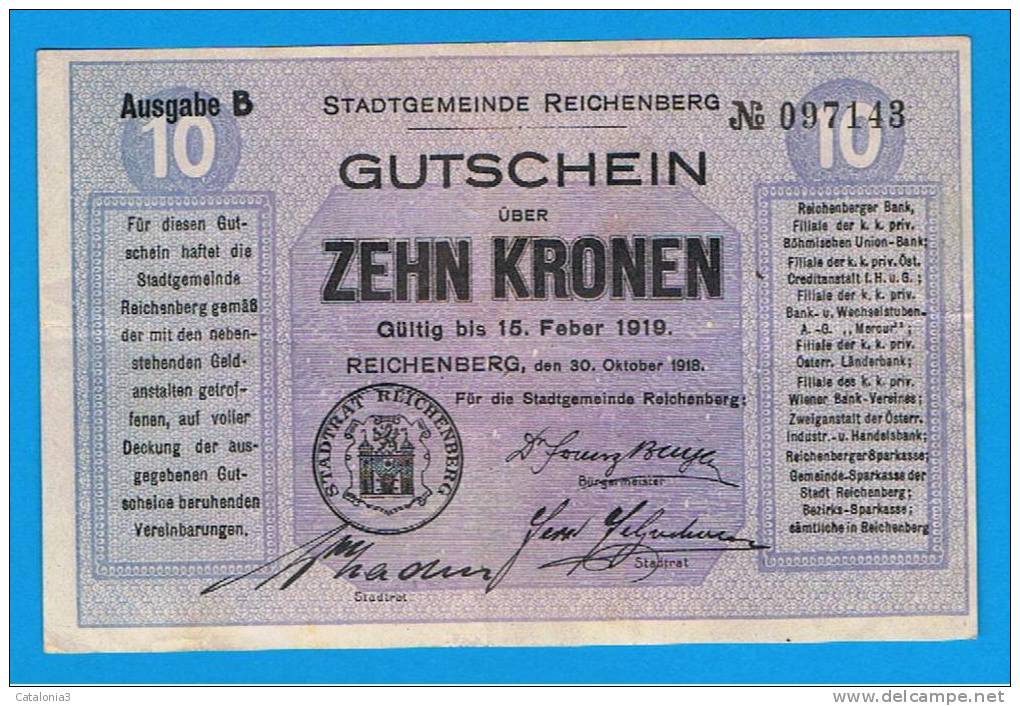 ALEMANIA - GERMANY -  REIDENBERG 10 Kronen 1919 MBC+ - 1° Guerra Mondiale