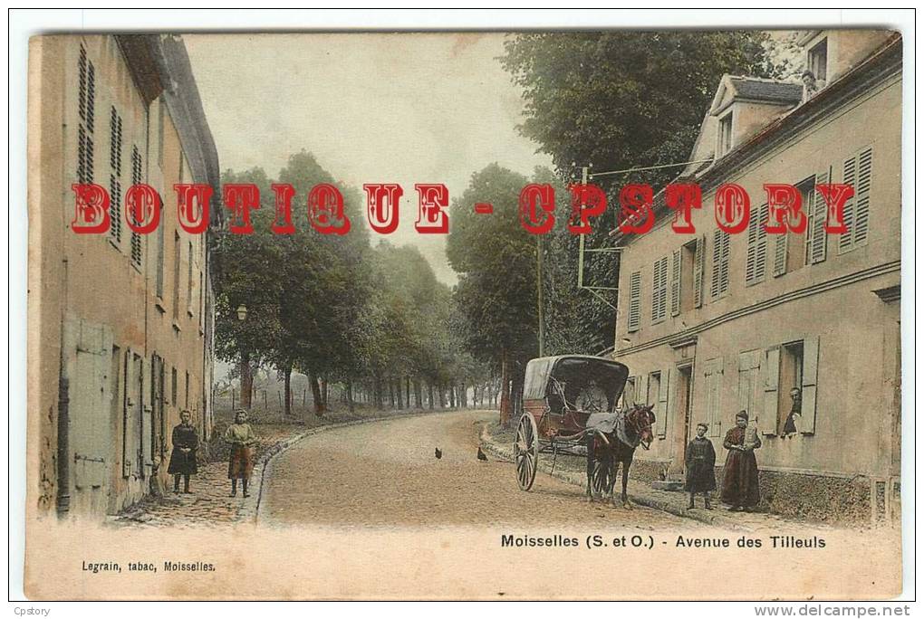 95 - MOISSELLES - Attelage Avenue Des Tilleuls - Edition Aquarellée Legrain Tabac Voyagée - Dos Scanné - Moisselles