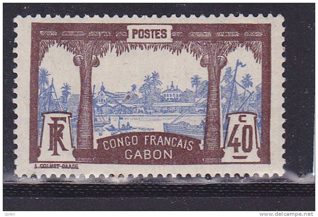 GABON N° 42 40C BRUN ET BLEU VUE DE LIBREVILLE NEUF AVEC CHARNIERE - Autres & Non Classés