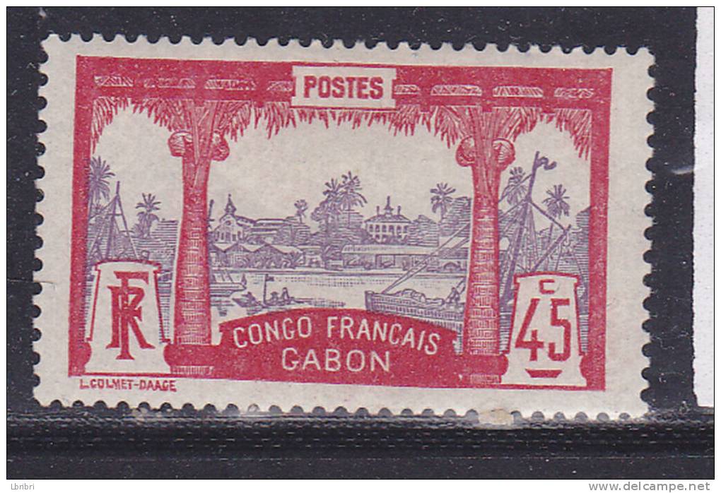 GABON N° 43 45C CARMIN ET VIOLET VUE DE LIBREVILLE NEUF AVEC CHARNIERE - Autres & Non Classés