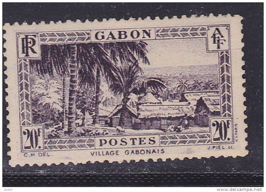 GABON N° 146 20F BRUN VIOLET VILLAGE GABONAIS NEUF AVEC CHARNIERE - Autres & Non Classés