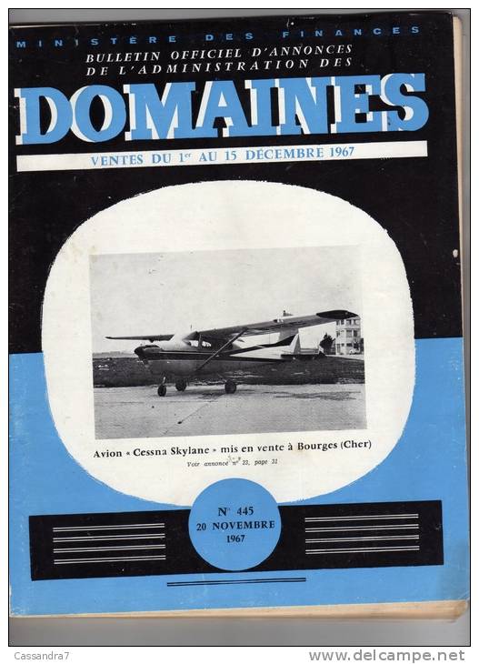 Bulletin Officiel Annonces Administration Domaines-N°445-Cessna Skylane à Bourges-Café Schneider à Hestroff- - Autres & Non Classés