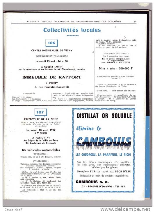 Bulletin Annonces Administration Domaines-N°432-Ferrari,mustang,alpine Cusset : Immeuble à Vichy, Rue Franklin-roosevelt - Autres & Non Classés