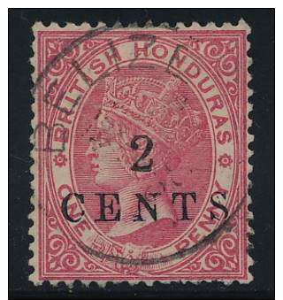 British Honduras 1888 Scott #22 Used 2p On 1p Value Queen Victoria  FREE SHIPPING! NO CHARGE TO USE PAYPAL, SKRILL! - British Honduras (...-1970)