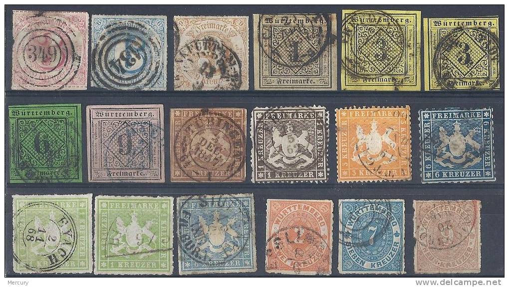 ETATS ALLEMANDS - Bon ensemble de timbres classiques -  9 scans