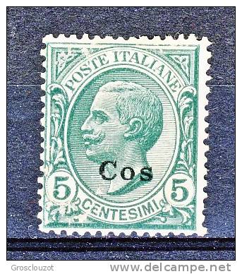 Coo, Isole Egeo, 1912 SS 54 N. 2 C. 5 Verde MNH LUX Ben Centrato Cat. € 320 - Ägäis (Coo)