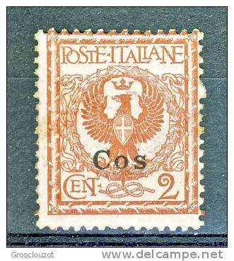 Coo, Isole Egeo, 1912 SS. 54 N. 1 C. 2 Rosso Bruno MNH - Egée (Coo)