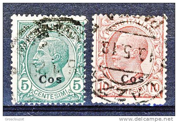 Coo, Isole Egeo, 1912 SS. 54 N. 2 C. 5 Verde + N. 3 C. 10 Rosa USATI - Ägäis (Coo)