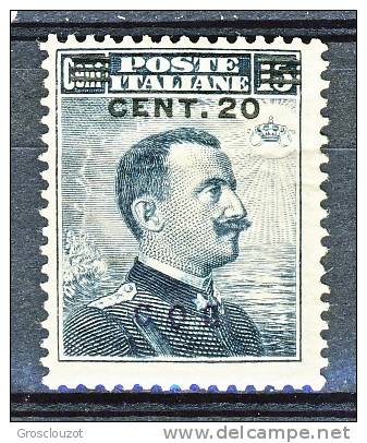 Coo, Isole Egeo, 1916 N. 8 C. 20 Su C. 15 Grigio Nero MNH - Ägäis (Coo)