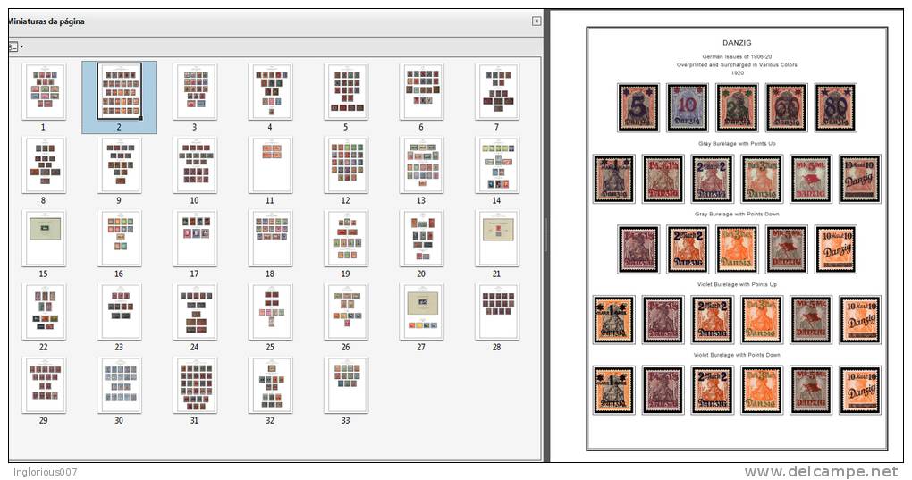 DANZIG STAMP ALBUM PAGES 1920-1939 (33 Color Illustrated Pages) - Inglese