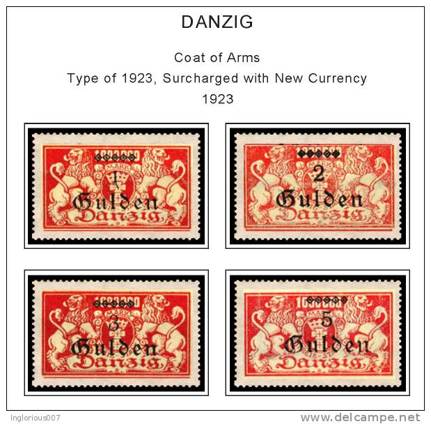 DANZIG STAMP ALBUM PAGES 1920-1939 (33 color illustrated pages)