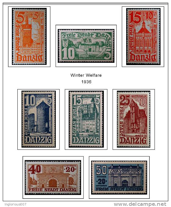 DANZIG STAMP ALBUM PAGES 1920-1939 (33 color illustrated pages)