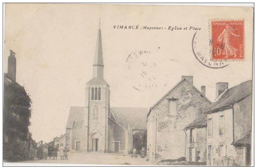 CPA 53 VIMARCE Eglise Et Place Du Village Animation 1910 - Other & Unclassified