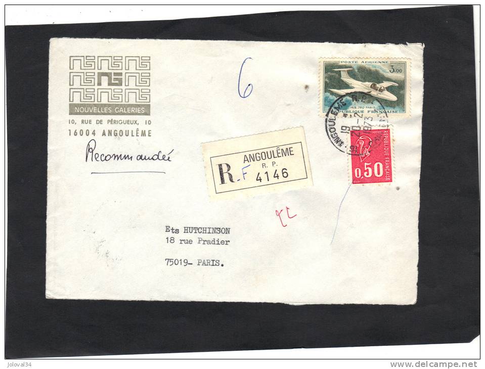 Sur Devant - Lettre Recommandée Angoulême RP - Lettre F - 1975 - Brieven En Documenten