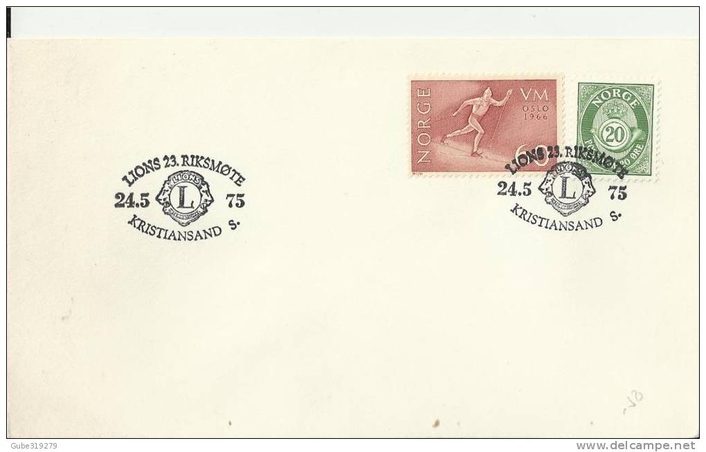 NORWAY 1975 - FDC LIONS CLUB  23. RIKSMOTE - KRISTIANSAND S  W 2 ST OF 20-60(VM-OSLO)  POSTMK MAY 24,1975 REWRLD22 - FDC