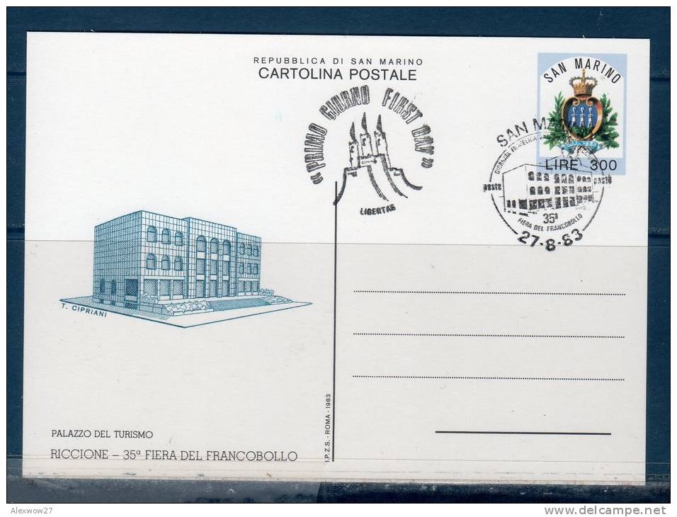 San Marinoi/ San Marin 1983  --- Cartolina Postale "Riccione '83" -- FDC - Interi Postali