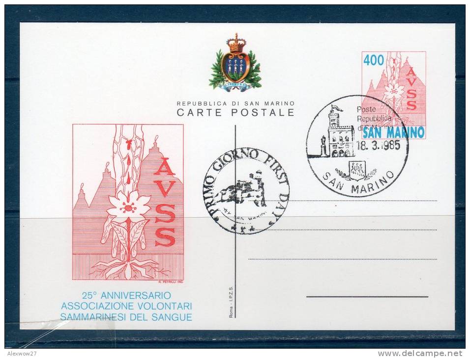 San Marinoi/ San Marin 1985  --- Cartolina Postale "AVSS" -- FDC - Interi Postali