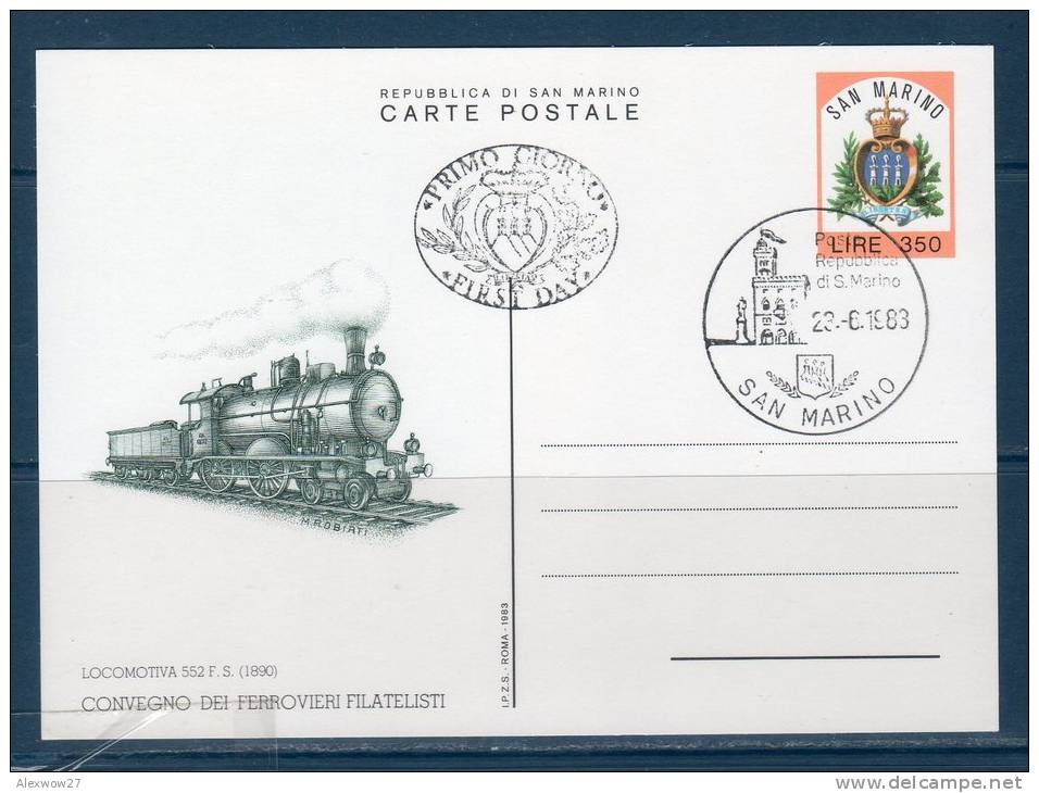 San Marinoi/ San Marin 1983  --- Cartolina Postale "Ferrovieri Filatelisti" -- FDC - Postal Stationery