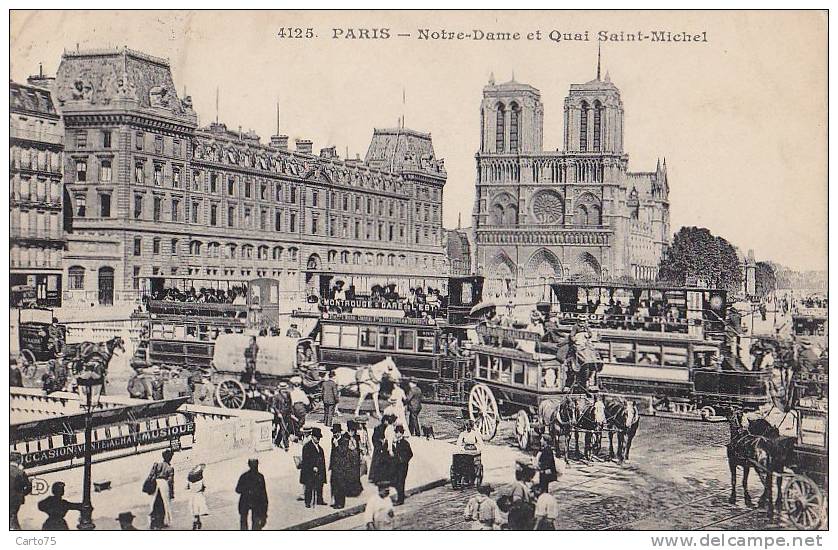 Transports - Attelages  - Paris Notre-Dame Pont - Bouquinistes - Oblitérations 1911 Paris  Eeckeren Belgique - Taxis & Cabs
