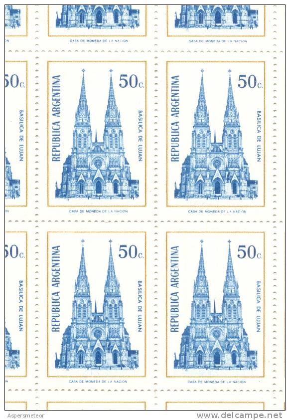 AÑOS 1974 A 1976 BASILICA DE LUJAN 50 CENTAVOS AZUL Y SEPIA FLUORESCENTE MNH TBE - Altri & Non Classificati