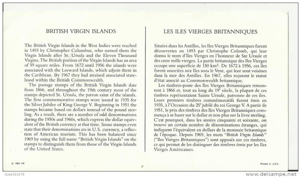 BRITISH VIRGIN ISLANDS 1986 - FDC STAMPS OF ALL NATIONS - S. FLYING COULD W 1 STS OF 35 C POSTM JAN 27, 1986  REBVI 35 - - Iles Vièrges Britanniques