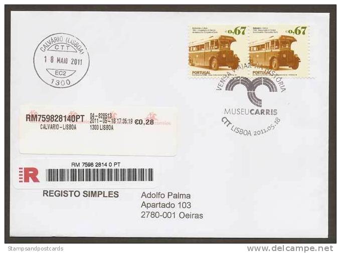 Portugal Lettre Recommandée 2011 Musée De Carris Autocar De Lisbonne 1944 Registered Cover Museum Lisbon 1944 Bus - Bus